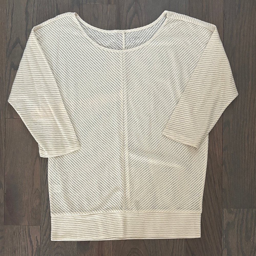 LOFT Cream and Gray Patterned Blouse, Size XS